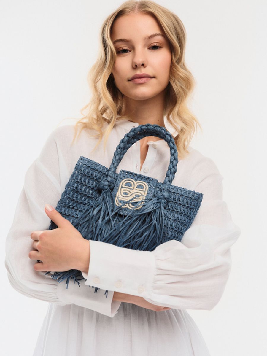 Ella and il Sigrid Straw Bag Blue