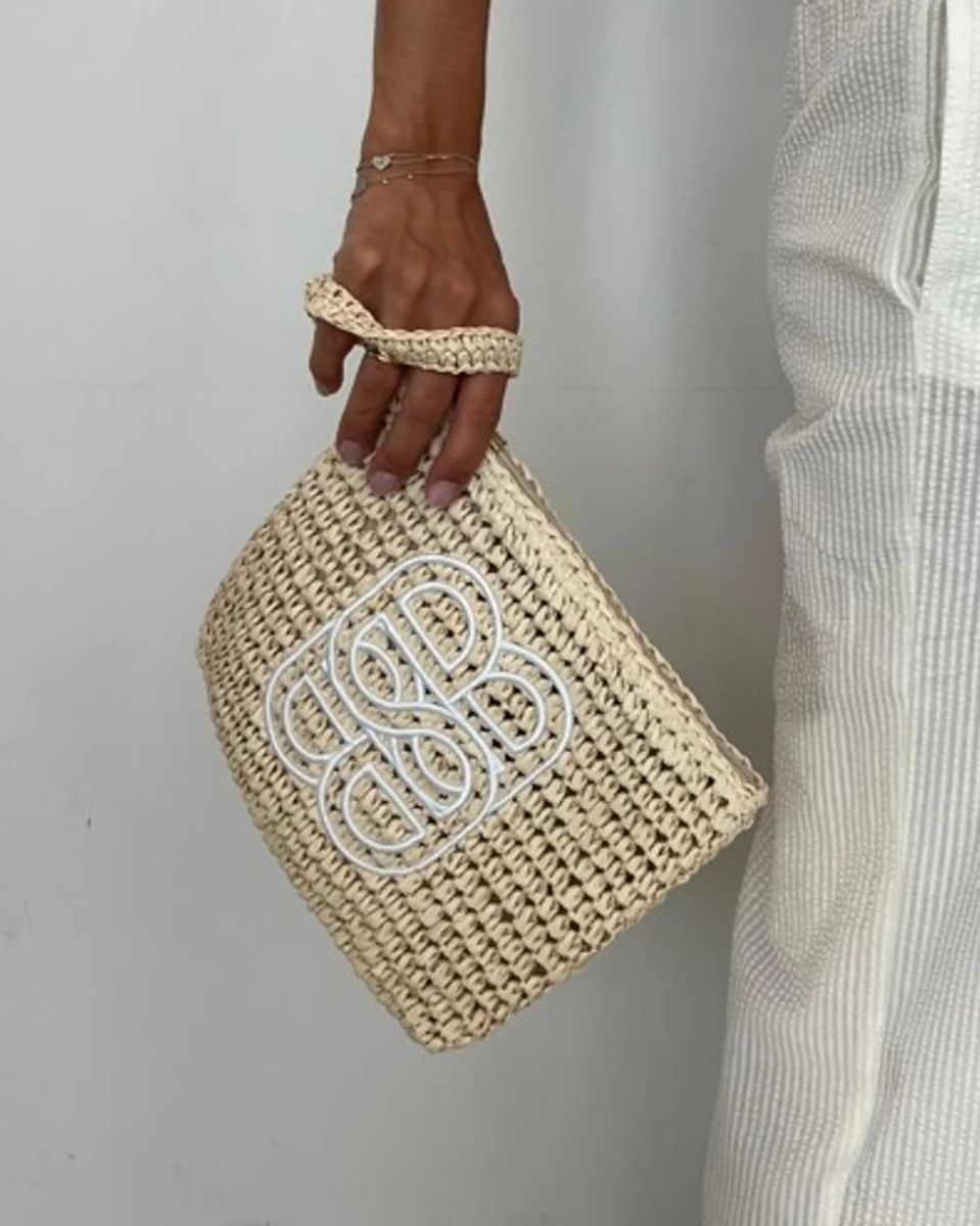 Ella and il Mim Straw Clutch Beige 