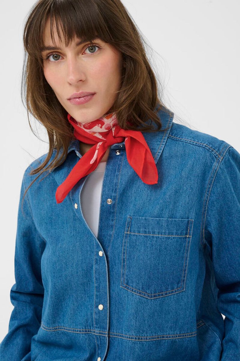 Part Two Phi Scarf Poppy Red Bird Print 