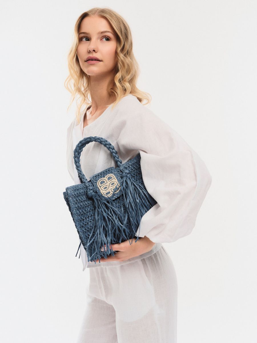 Ella and il Sigrid Straw Bag Blue