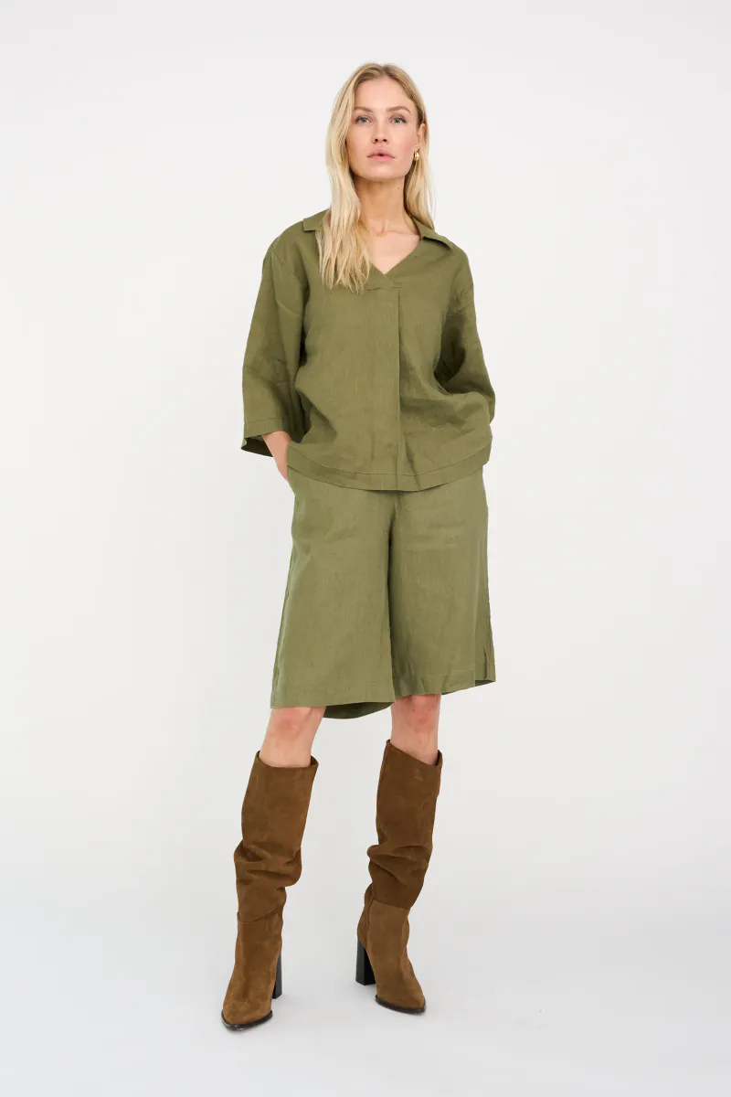 Pieszak Lina Linen Shorts Faded Green 